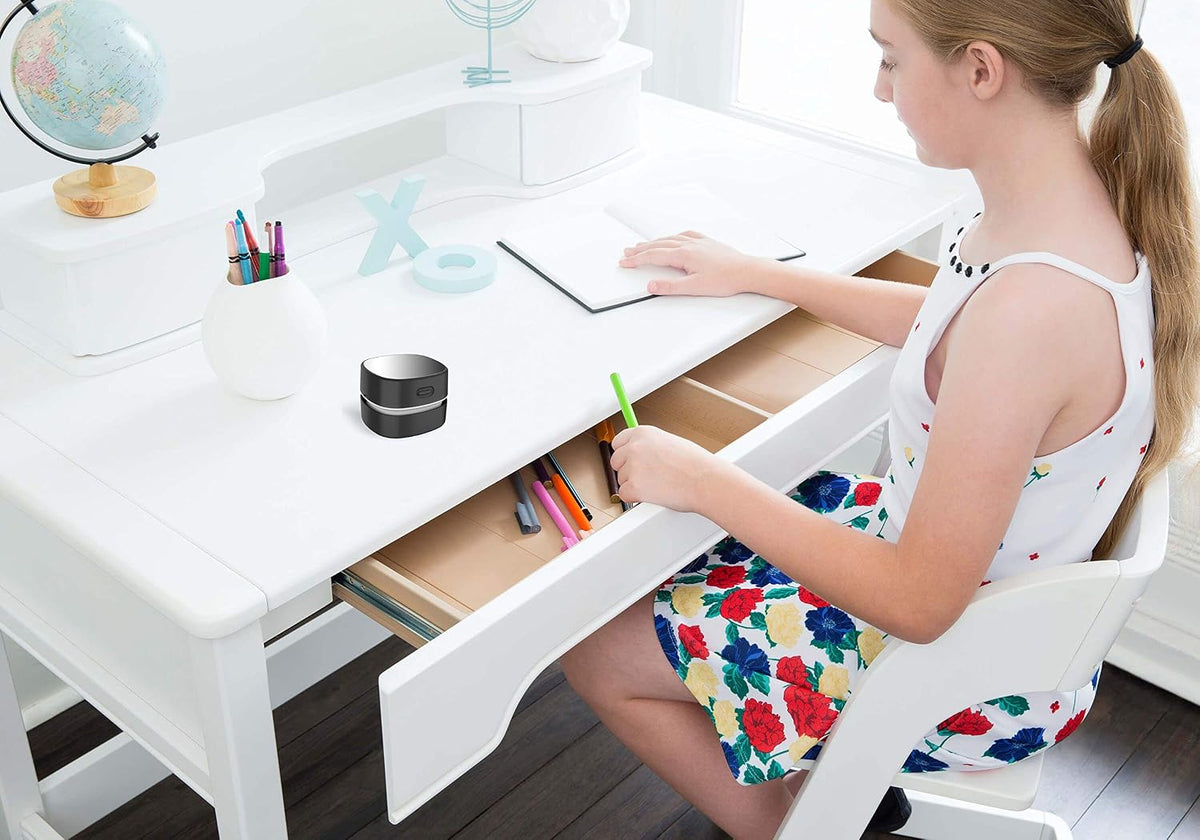 Desktop Vacuum Cleaner,Mini Table dust Sweeper Energy Saving,High Endurance up to 400 mins,Cordless&360º Rotatable Design for Cleaning Hairs,Crumbs,Computer Keyboard (Black Charging)