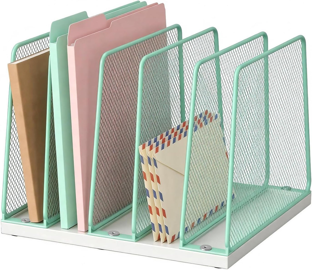 LEKETREE Desk File Organizer, 5-Section Upright File Sorter, Vertical File Folder Holder, Mesh Metal Wood Office Desktop Organization for Document, Magazine, Books and more (Wood and Black)