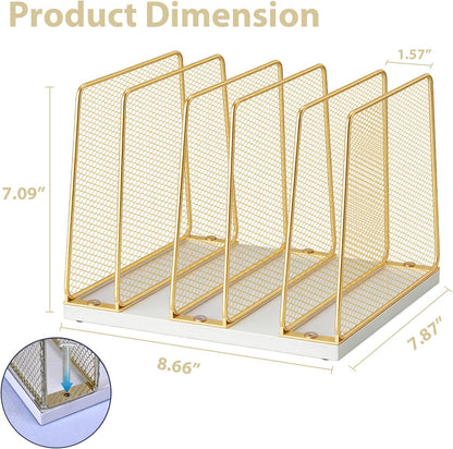 LEKETREE Desk File Organizer, 5-Section Upright File Sorter, Vertical File Folder Holder, Mesh Metal Wood Office Desktop Organization for Document, Magazine, Books and more (Wood and Black)