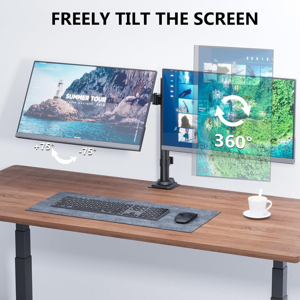 Freestanding Dual Monitor Stand for 13-27 inch Screens, 22 lbs per Arm