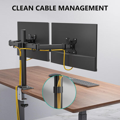 Freestanding Dual Monitor Stand for 13-27 inch Screens, 22 lbs per Arm