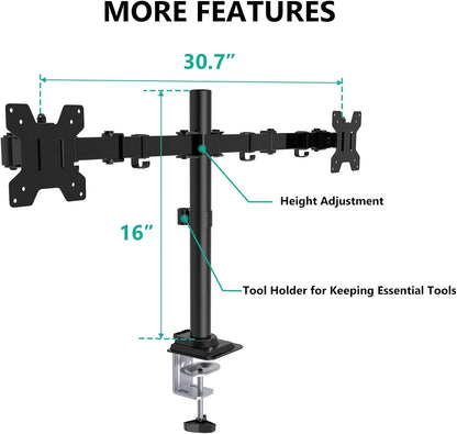 Freestanding Dual Monitor Stand for 13-27 inch Screens, 22 lbs per Arm