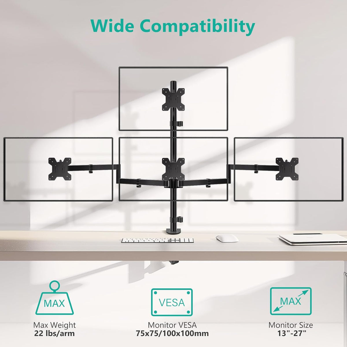Freestanding Dual Monitor Stand for 13-27 inch Screens, 22 lbs per Arm