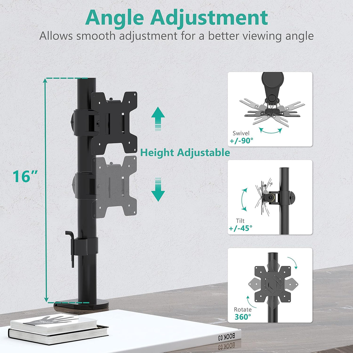 Freestanding Dual Monitor Stand for 13-27 inch Screens, 22 lbs per Arm