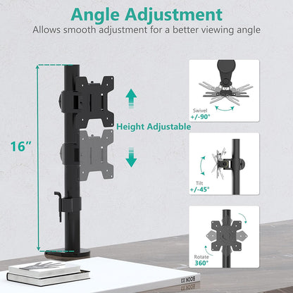 Freestanding Dual Monitor Stand for 13-27 inch Screens, 22 lbs per Arm