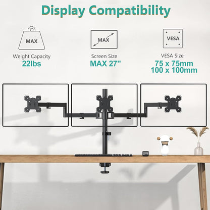 Freestanding Dual Monitor Stand for 13-27 inch Screens, 22 lbs per Arm
