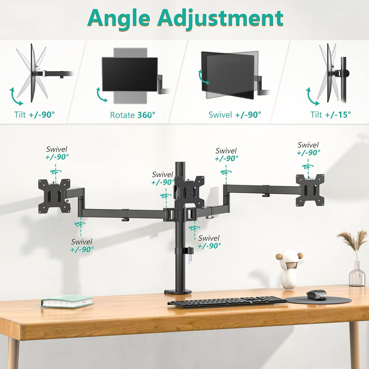 Freestanding Dual Monitor Stand for 13-27 inch Screens, 22 lbs per Arm