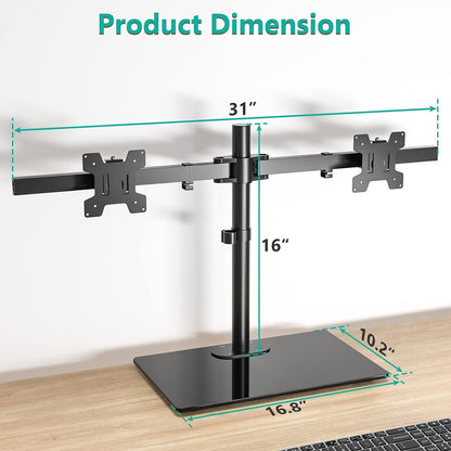 Freestanding Dual Monitor Stand for 13-27 inch Screens, 22 lbs per Arm