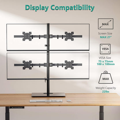 Freestanding Dual Monitor Stand for 13-27 inch Screens, 22 lbs per Arm