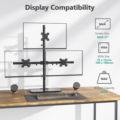 Freestanding Dual Monitor Stand for 13-27 inch Screens, 22 lbs per Arm