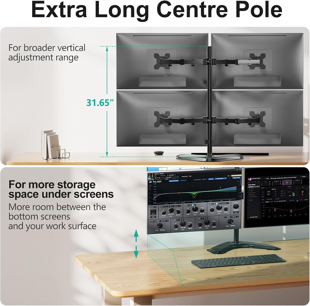 Freestanding Dual Monitor Stand for 13-27 inch Screens, 22 lbs per Arm