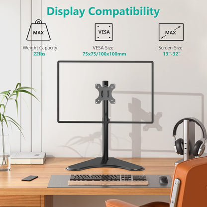 Freestanding Dual Monitor Stand for 13-27 inch Screens, 22 lbs per Arm