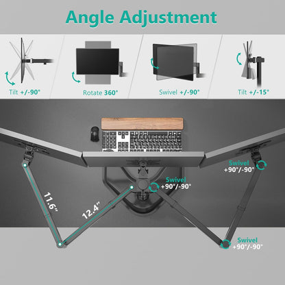 Freestanding Dual Monitor Stand for 13-27 inch Screens, 22 lbs per Arm