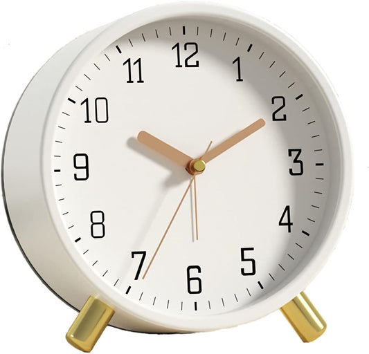 Small Analog Alarm Clock, Battery Operated Desk Clock, White