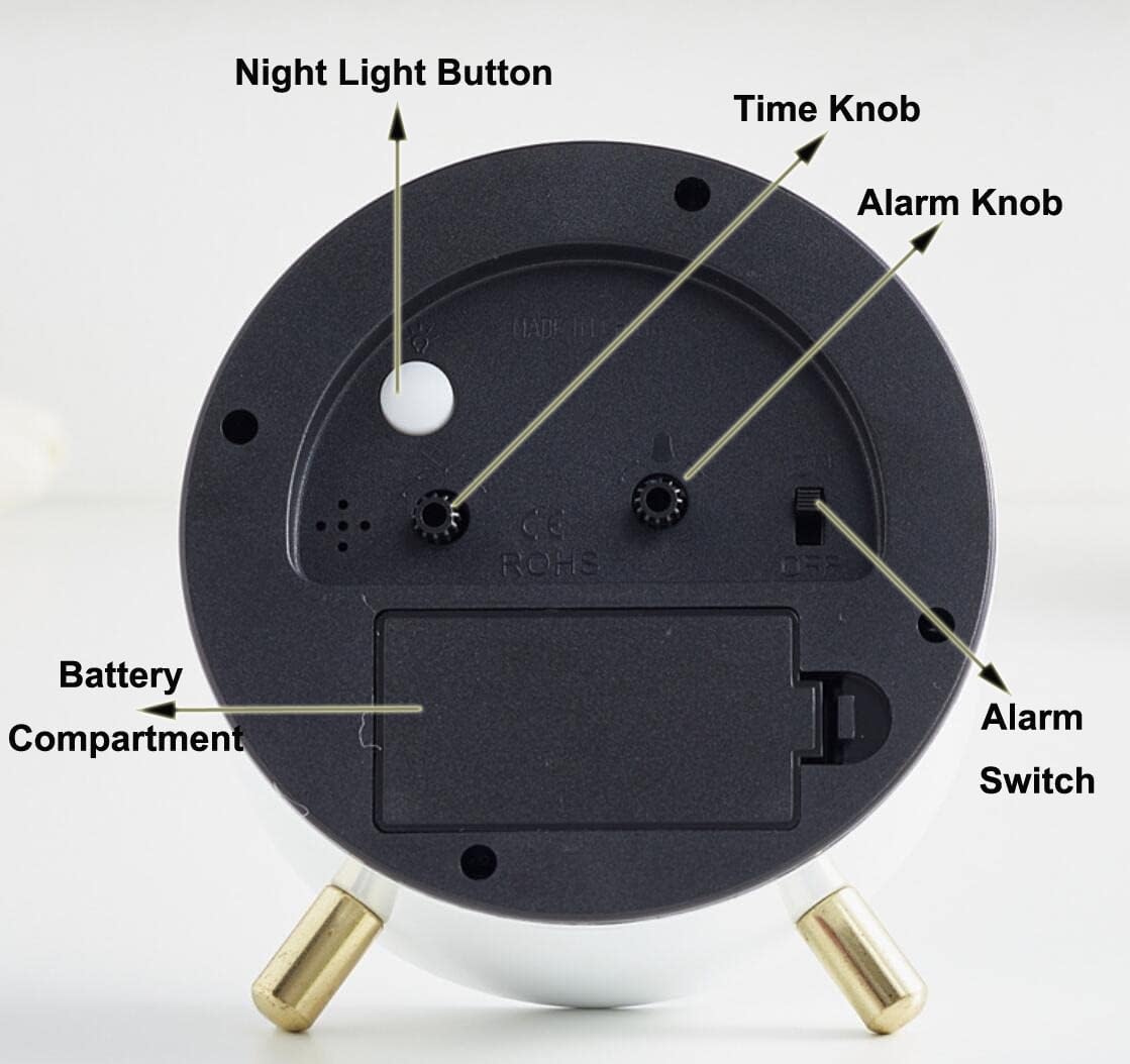 Small Analog Alarm Clock, Battery Operated Desk Clock, White