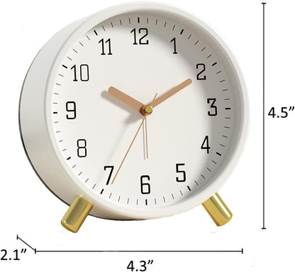 Small Analog Alarm Clock, Battery Operated Desk Clock, White