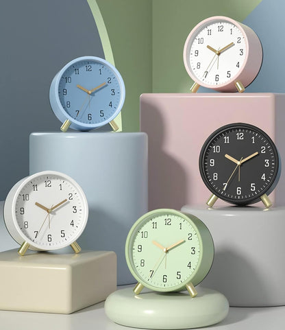 Small Analog Alarm Clock, Battery Operated Desk Clock, White