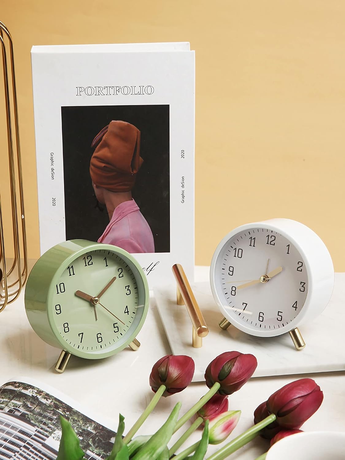 Small Analog Alarm Clock, Battery Operated Desk Clock, White