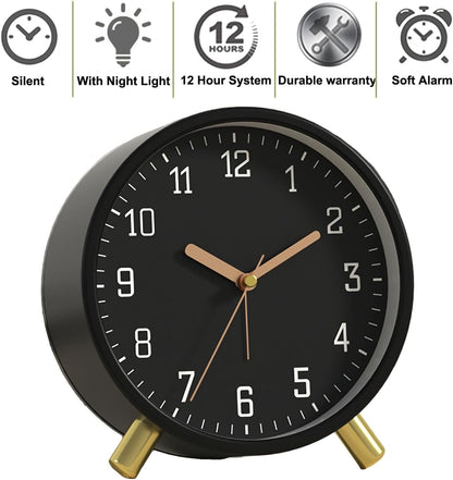 Small Analog Alarm Clock, Battery Operated Desk Clock, White