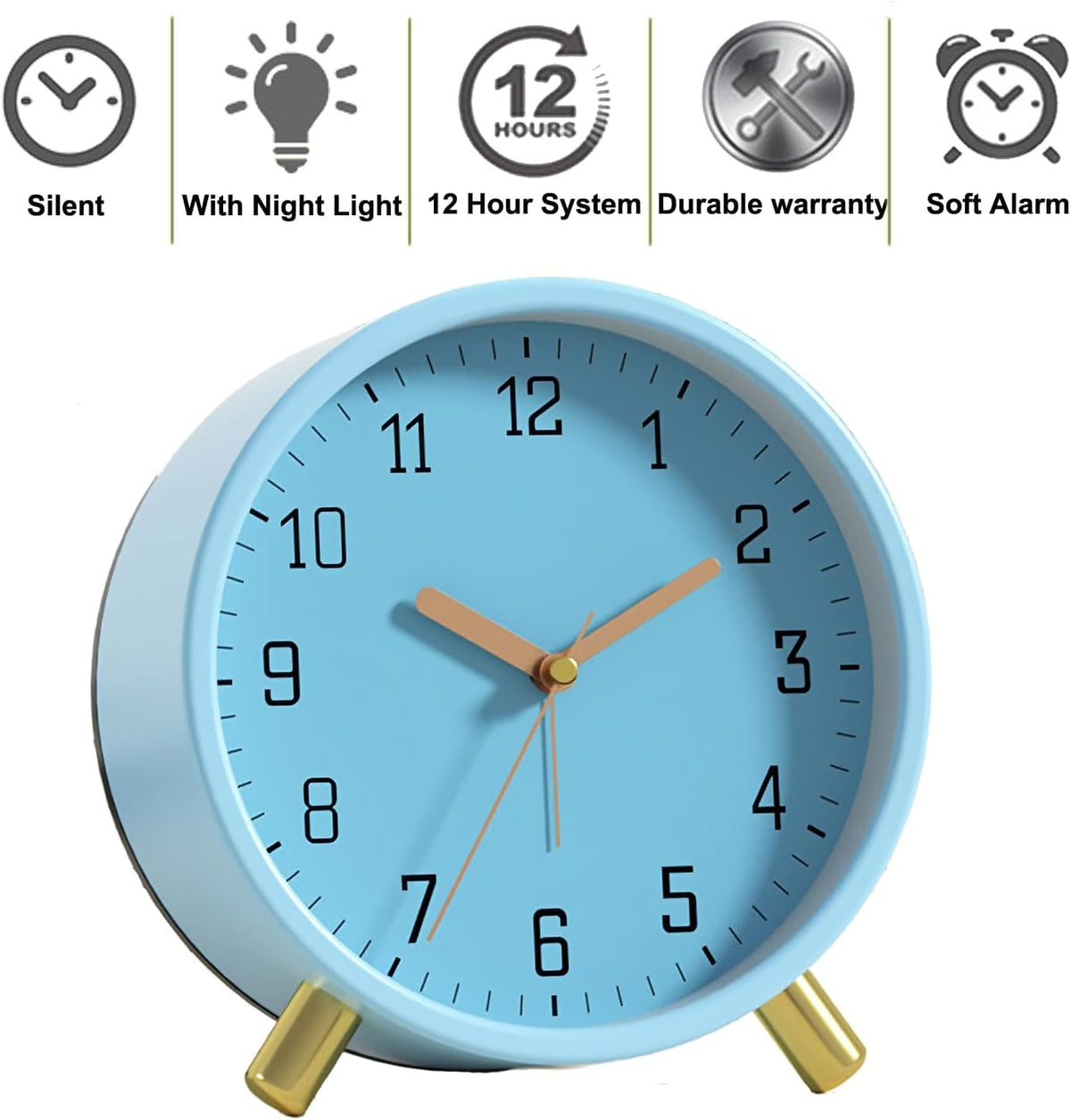 Small Analog Alarm Clock, Battery Operated Desk Clock, White