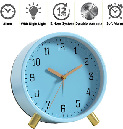 Small Analog Alarm Clock, Battery Operated Desk Clock, White