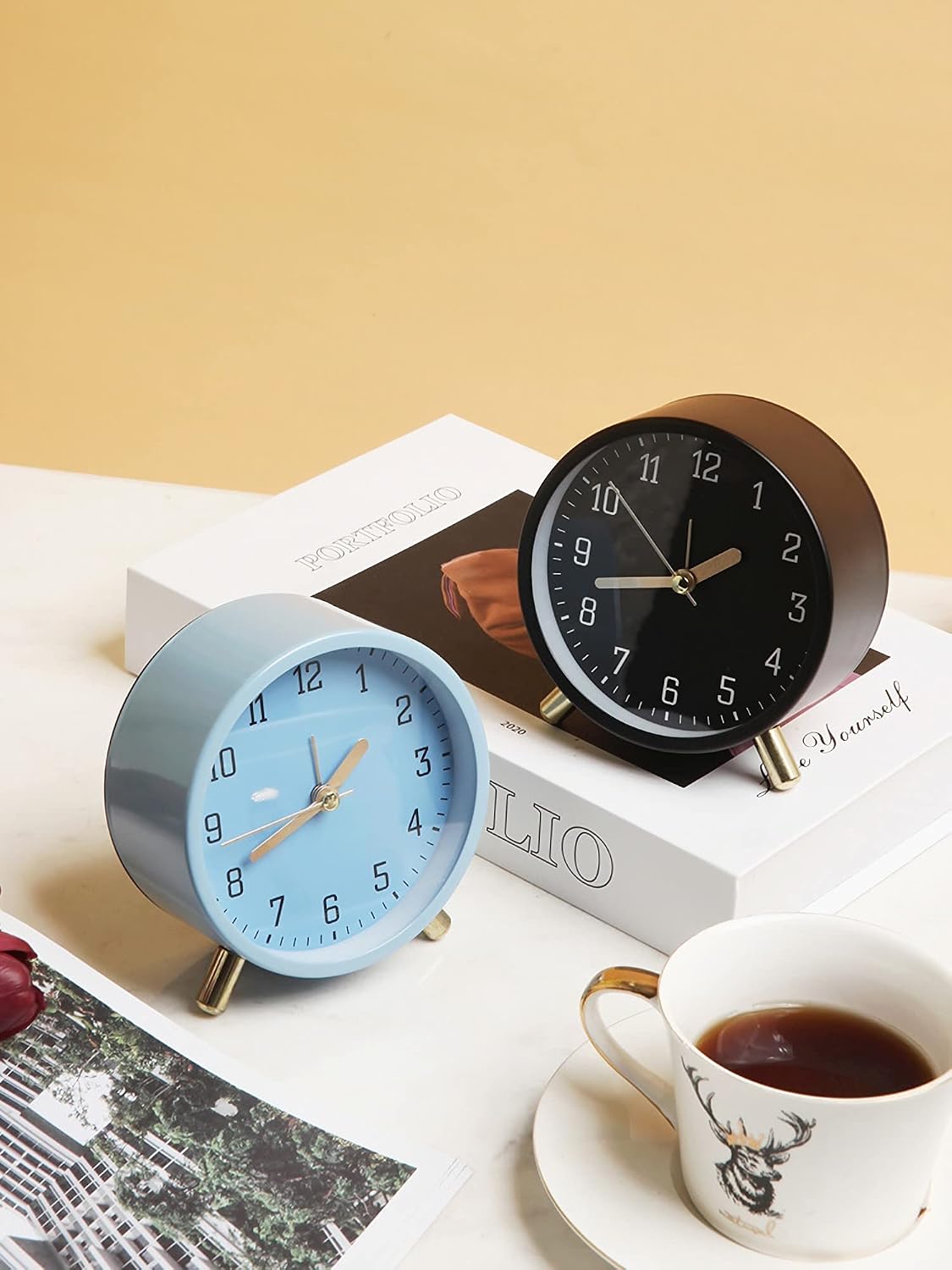 Small Analog Alarm Clock, Battery Operated Desk Clock, White