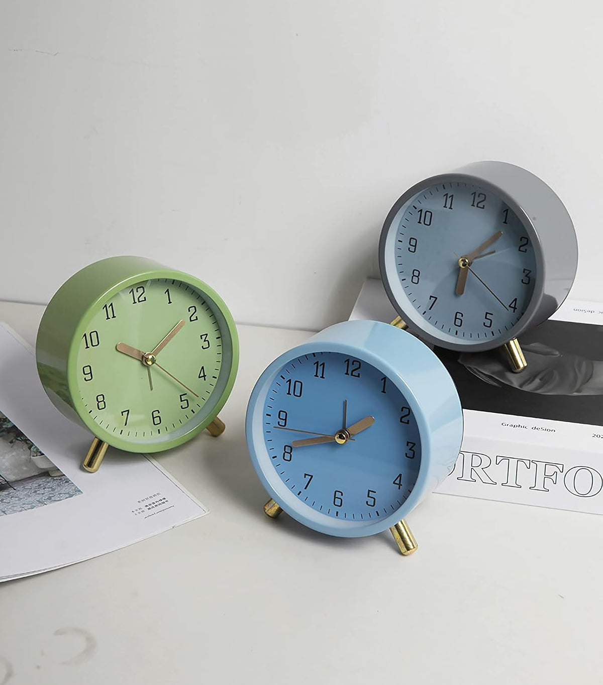 Small Analog Alarm Clock, Battery Operated Desk Clock, White