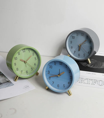 Small Analog Alarm Clock, Battery Operated Desk Clock, White
