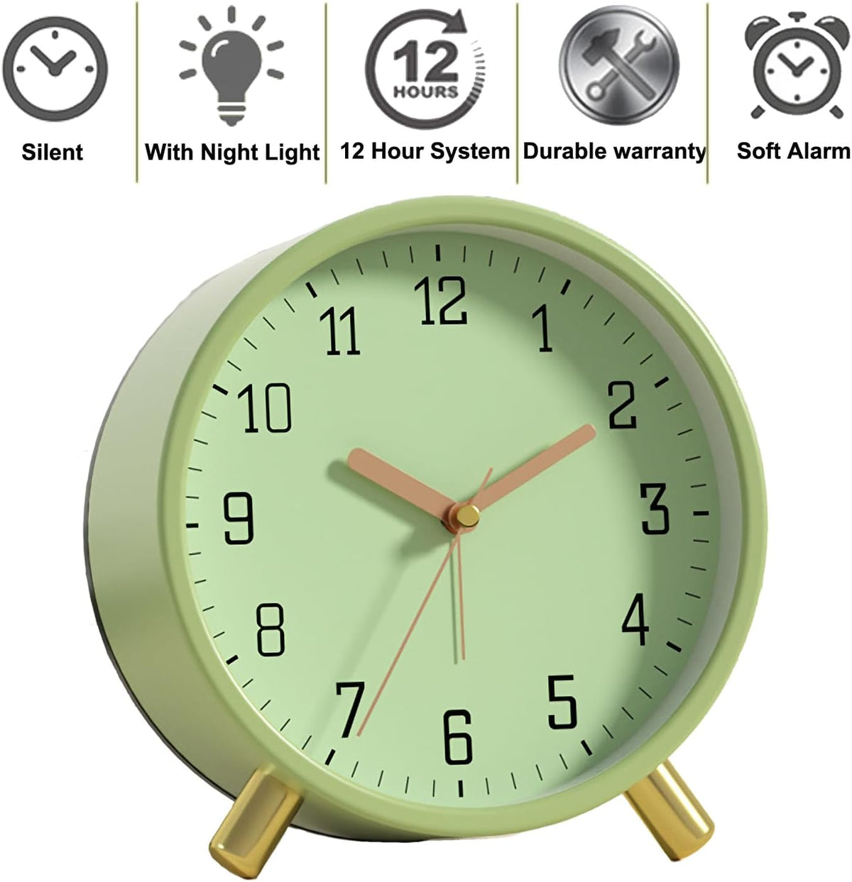 Small Analog Alarm Clock, Battery Operated Desk Clock, White