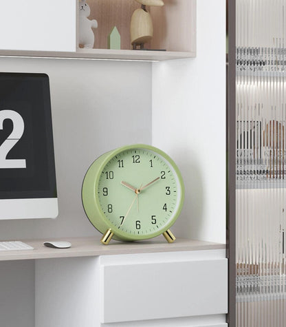 Small Analog Alarm Clock, Battery Operated Desk Clock, White