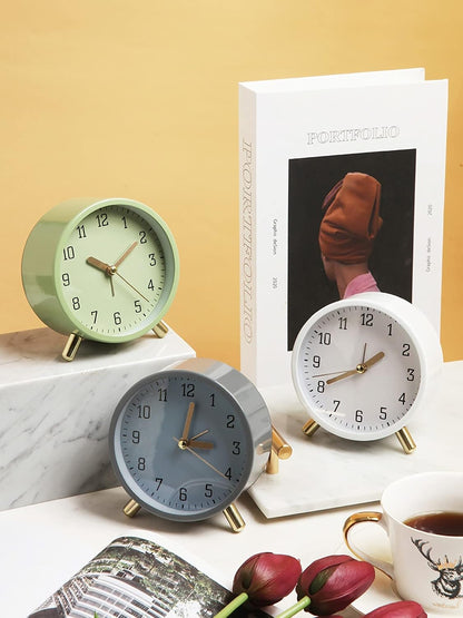 Small Analog Alarm Clock, Battery Operated Desk Clock, White
