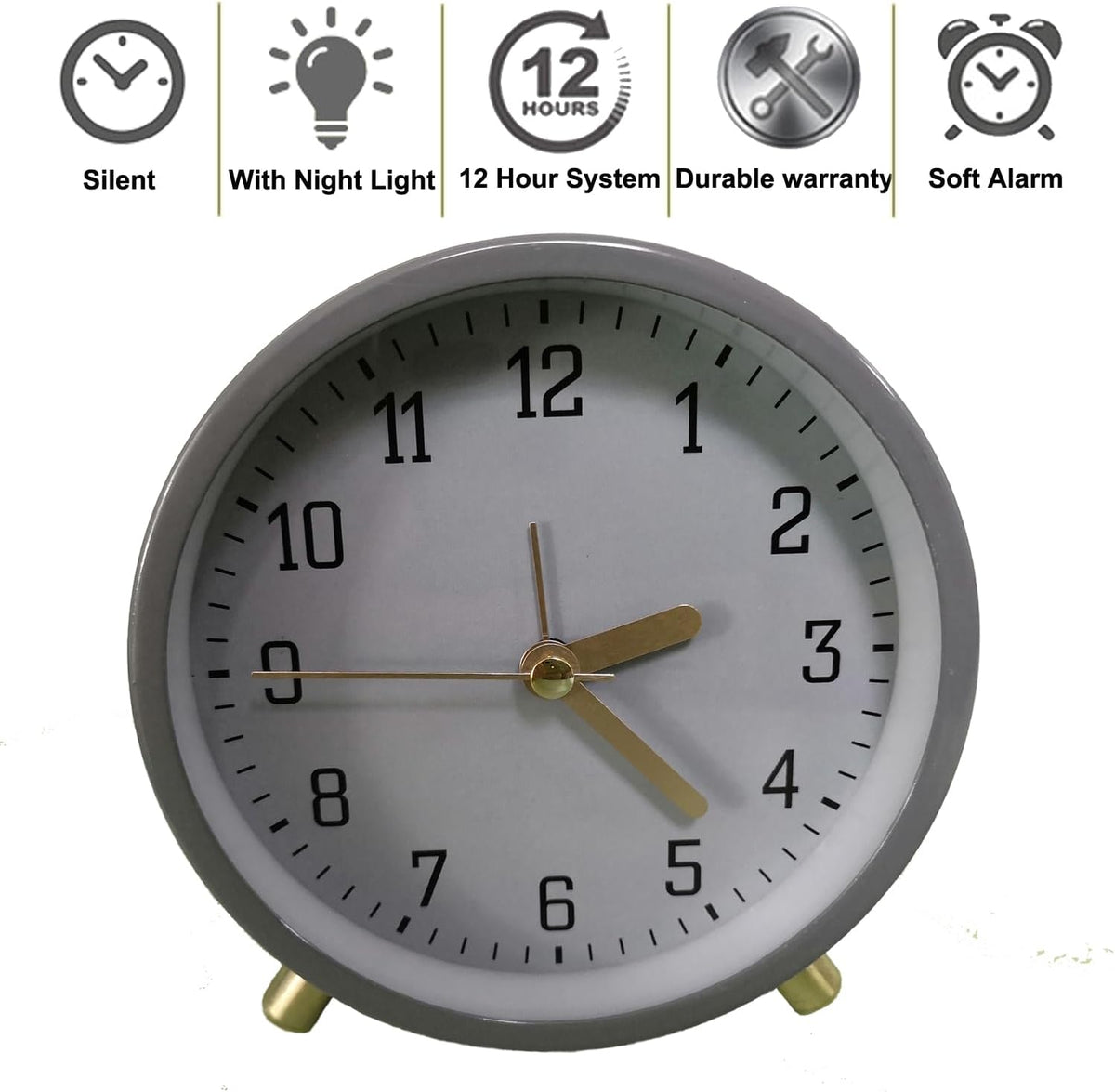 Small Analog Alarm Clock, Battery Operated Desk Clock, White