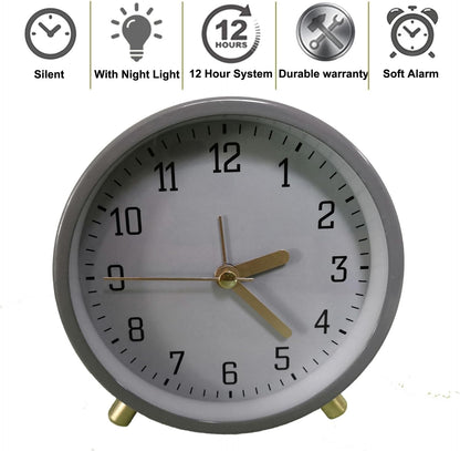 Small Analog Alarm Clock, Battery Operated Desk Clock, White