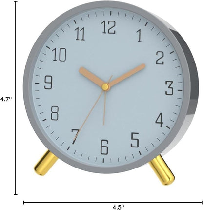 Small Analog Alarm Clock, Battery Operated Desk Clock, White