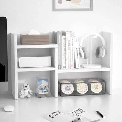 Desktop Organizer Office Storage Rack Adjustable Wood Display Shelf | Birthday Gifts - Toy - Home Decor | - Free Style Rotation Display - True Natural Stand Shelf (White)