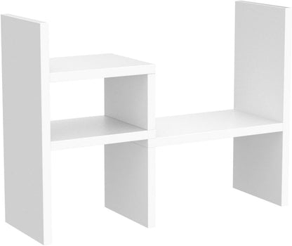 Desktop Organizer Office Storage Rack Adjustable Wood Display Shelf | Birthday Gifts - Toy - Home Decor | - Free Style Rotation Display - True Natural Stand Shelf (White)