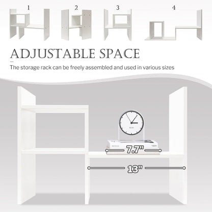 Desktop Organizer Office Storage Rack Adjustable Wood Display Shelf | Birthday Gifts - Toy - Home Decor | - Free Style Rotation Display - True Natural Stand Shelf (White)