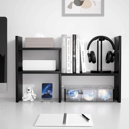 Desktop Organizer Office Storage Rack Adjustable Wood Display Shelf | Birthday Gifts - Toy - Home Decor | - Free Style Rotation Display - True Natural Stand Shelf (White)