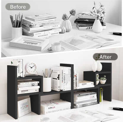 Desktop Organizer Office Storage Rack Adjustable Wood Display Shelf | Birthday Gifts - Toy - Home Decor | - Free Style Rotation Display - True Natural Stand Shelf (White)