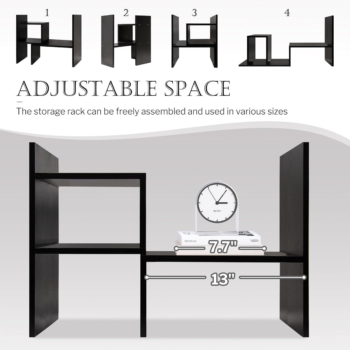 Desktop Organizer Office Storage Rack Adjustable Wood Display Shelf | Birthday Gifts - Toy - Home Decor | - Free Style Rotation Display - True Natural Stand Shelf (White)
