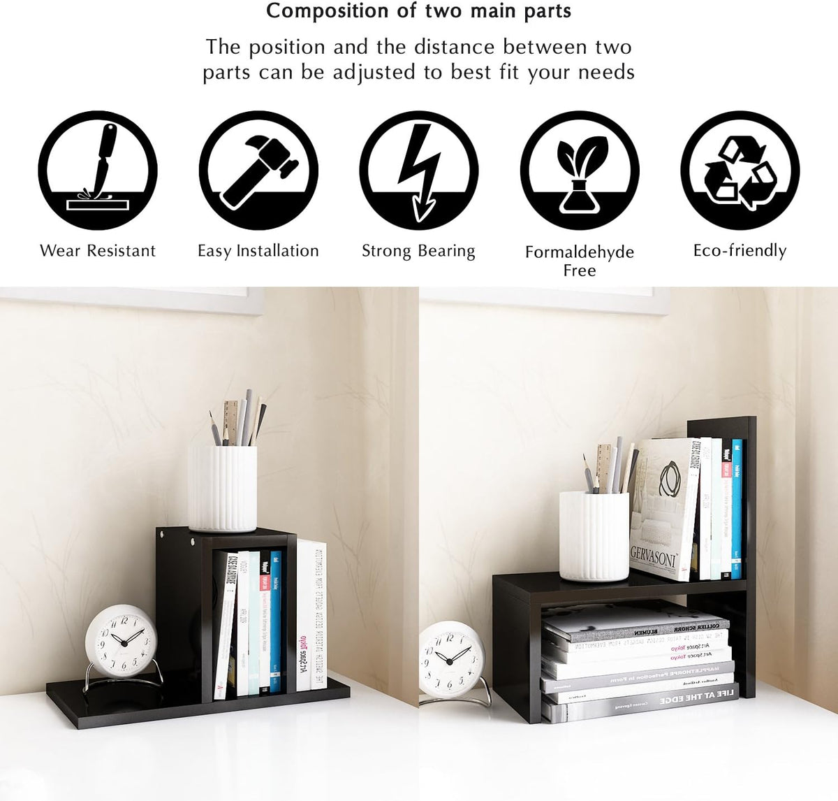 Desktop Organizer Office Storage Rack Adjustable Wood Display Shelf | Birthday Gifts - Toy - Home Decor | - Free Style Rotation Display - True Natural Stand Shelf (White)