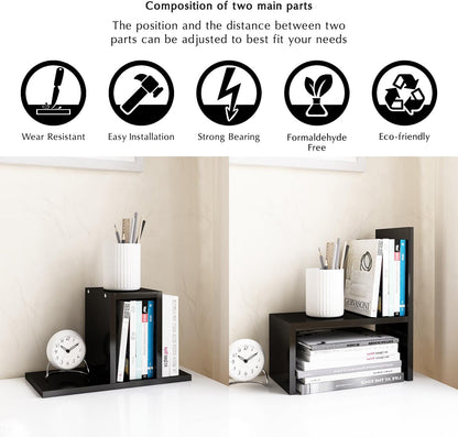 Desktop Organizer Office Storage Rack Adjustable Wood Display Shelf | Birthday Gifts - Toy - Home Decor | - Free Style Rotation Display - True Natural Stand Shelf (White)