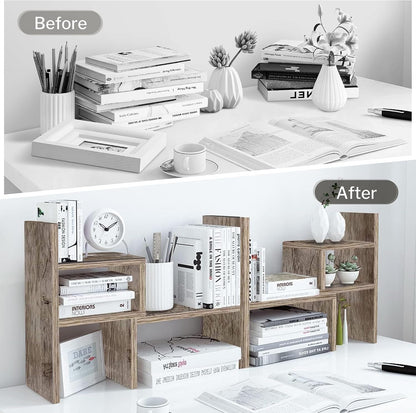 Desktop Organizer Office Storage Rack Adjustable Wood Display Shelf | Birthday Gifts - Toy - Home Decor | - Free Style Rotation Display - True Natural Stand Shelf (White)