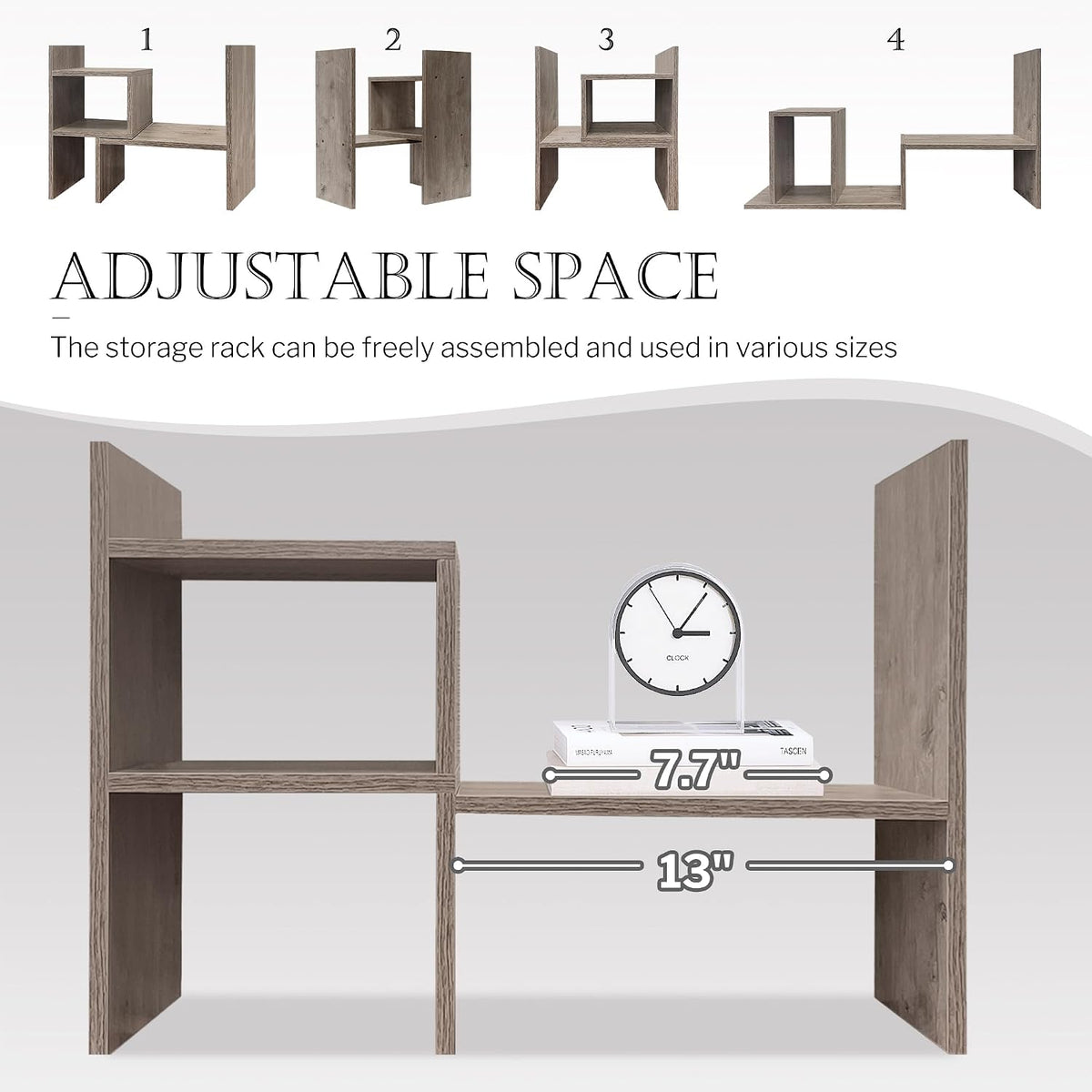 Desktop Organizer Office Storage Rack Adjustable Wood Display Shelf | Birthday Gifts - Toy - Home Decor | - Free Style Rotation Display - True Natural Stand Shelf (White)