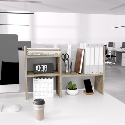 Desktop Organizer Office Storage Rack Adjustable Wood Display Shelf | Birthday Gifts - Toy - Home Decor | - Free Style Rotation Display - True Natural Stand Shelf (White)