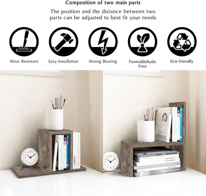 Desktop Organizer Office Storage Rack Adjustable Wood Display Shelf | Birthday Gifts - Toy - Home Decor | - Free Style Rotation Display - True Natural Stand Shelf (White)