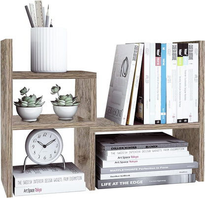 Desktop Organizer Office Storage Rack Adjustable Wood Display Shelf | Birthday Gifts - Toy - Home Decor | - Free Style Rotation Display - True Natural Stand Shelf (White)