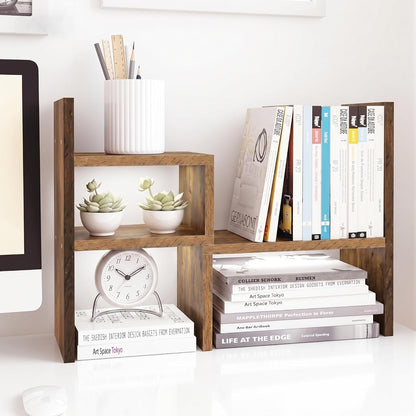 Desktop Organizer Office Storage Rack Adjustable Wood Display Shelf | Birthday Gifts - Toy - Home Decor | - Free Style Rotation Display - True Natural Stand Shelf (White)