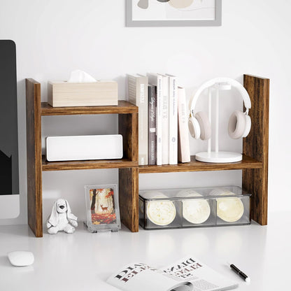 Desktop Organizer Office Storage Rack Adjustable Wood Display Shelf | Birthday Gifts - Toy - Home Decor | - Free Style Rotation Display - True Natural Stand Shelf (White)