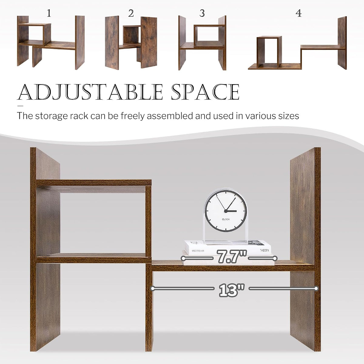 Desktop Organizer Office Storage Rack Adjustable Wood Display Shelf | Birthday Gifts - Toy - Home Decor | - Free Style Rotation Display - True Natural Stand Shelf (White)